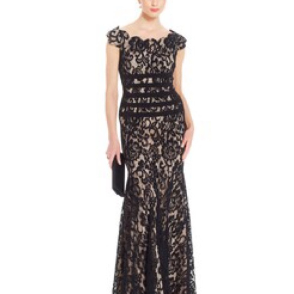 Adam Black and Tan Scoop Neck Flutter Sleeve Maxi Dress